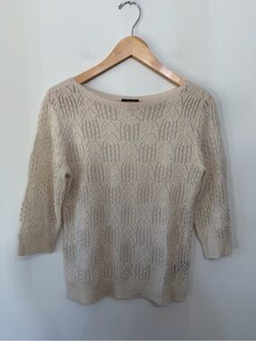 Prive 100% Cashmere Pearl Beaded Pullover Sweater 3/4 Sleeve Cream Women’s S